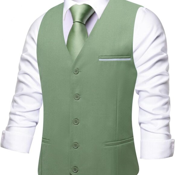 Versatile Sage Green Formal Vest for Men - Silk Polyester Fabric Adjustable Fit